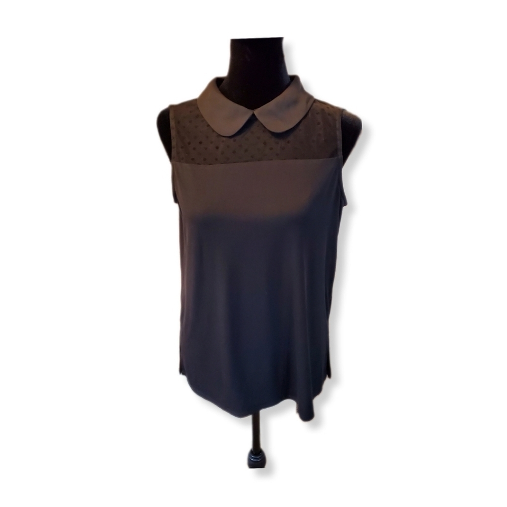 NWOT Adrianna Papell Swiss Dot Black Sleeveless Top Sz S